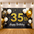 thumbnail image 6 of Black Background Happy Birthday 35th Anniversary Banner with Glittery Gold Numbers and Balloon Elements Party Supplies Birthday Party Photography Props Decors, 6 of 6