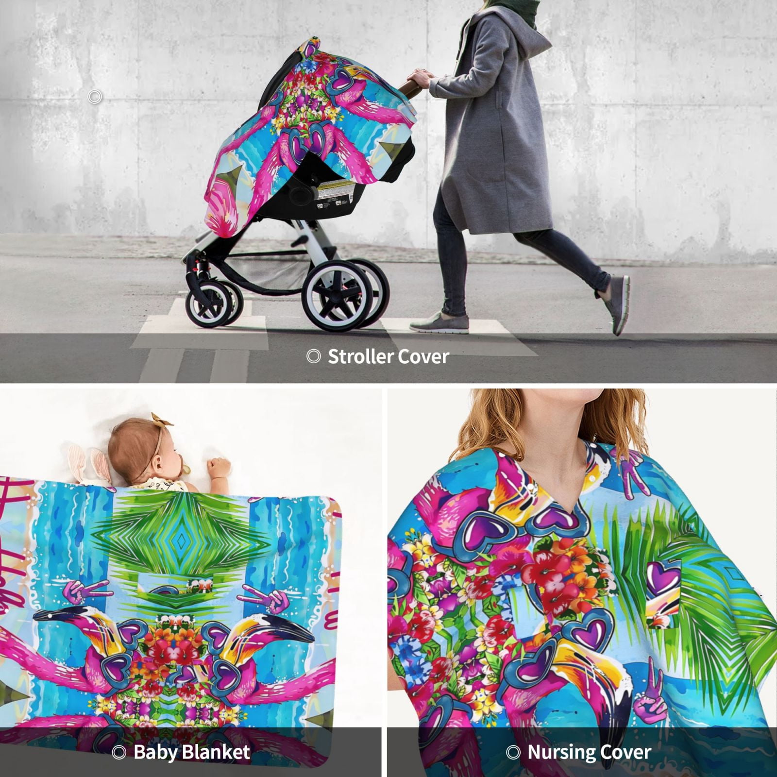 Car Seat Cover Baby - Tropical Flamingo Summer Breathable Infant Car Seat Cover for Baby Carseat, Lightweight Comfort Baby Essentials Must Haves Newborn Stuff for Girl Boy