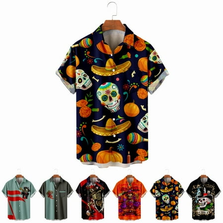 

LANLIN Boys Hawaiian Shirt Cheap Crewneck Lapel Print Costume for Men Women