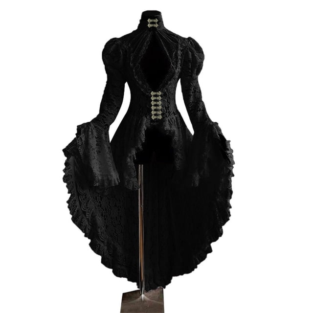 Pounoo Robes Gothiques Victoriennes pour Femmes Manches Cloche Robe Médiévale Rétro Brodée