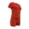 thumbnail image 2 of VISgogo Conjunto de 2 piezas para mujer, camiseta de manga corta con cuello redondo de color sólido, pantalones cortos de cintura elástica a juego VISgogo moda, 2 of 4