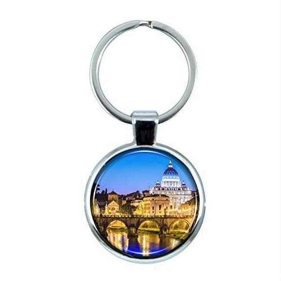 Vatican St Peters Keychain with Epoxy Dome and Metal Keyring
