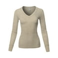 thumbnail image 2 of A2Y Women's Basic Solid Long Sleeve V Neck Fitted Thermal Top Shirt Oatmeal M, 2 of 6