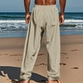 thumbnail image 4 of UAMVSH Mens Cotton Linen Pants Casual Summer Fall Vacation Travel Pants Baggy Button Drawstring Beach Trousers with Pockets(XX-LargeKhaki), 4 of 7