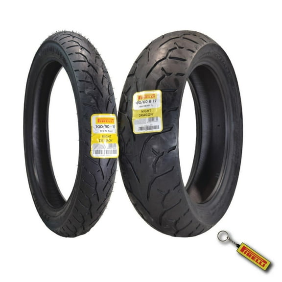 Pirelli Night Dragon Tire Set: 100/90-19 M/C 57H TL Front & 180/60B17 M/C 81H REINFTL Rear Cruiser Motorcycle Tires - Superior Traction & Handling for High-Performance Cruisers w/ Keychain