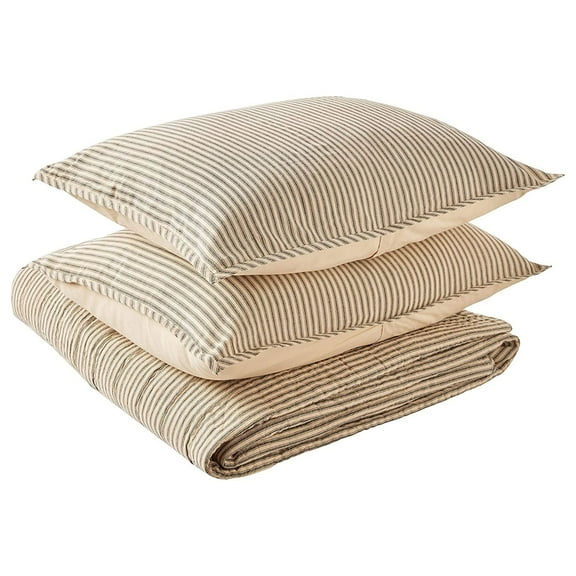 VHC Brands Sawyer Mill Ticking Stripe Queen Quilt Set in Charcoal Gray