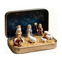 geerera Mini Christmas Nativity Set in a Tin Box, Christmas Gift for Family & Loved Ones, Small Religious Ornament, for Desk, Shelf, Office