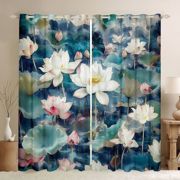 Manfei Rustic Lotus Curtains Pack of 2 (42x84 Each),Natural Scenery Curtains Blackout,Wild Flowers Bedroom Curtains For Girls Kids,Ultra Soft Home Decor