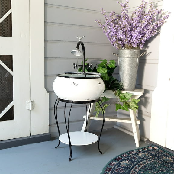 Alpine Corporation Antique Vintage Sink Metal Fountain & Stand, 32 Inch Tall