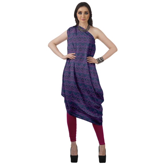 Moomaya Women's Printed One-Shoulder Cowl Kurti Sleeveless Dress Boho Party Designer Clothing