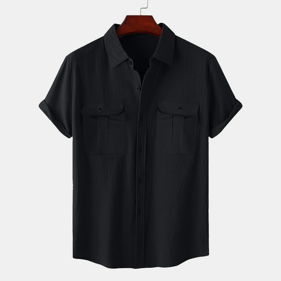 AherBiu Mens Shirts Short Sleeve Button down Cotton Linen Casual Shirts Summer Beach Weddings Shirt,M-5XL