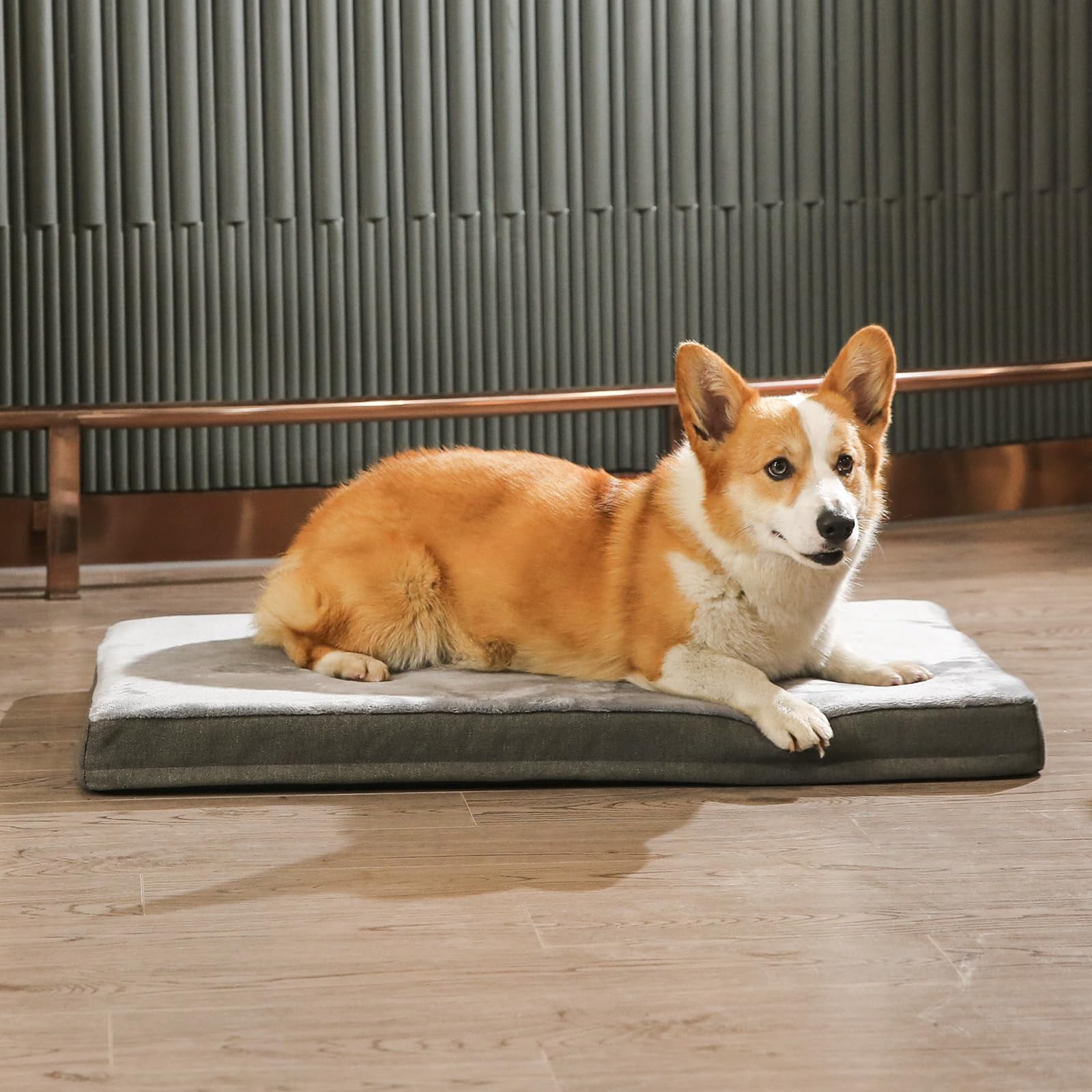 Yl-YANG Waterproof Dog Bed Medium Size Dog Orthopedic Dog Beds for Crate with Removable Washable Cover Egg-Crate Foam Pet Pad Mat with Anti-Slip Bottom, 24-inch Grey (without leather label)