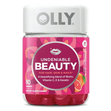 OLLY Undeniable Beauty Gummies Grapefruit Glam Gummies 60 (Best Hair Skin Nails Vitamins Reviews)