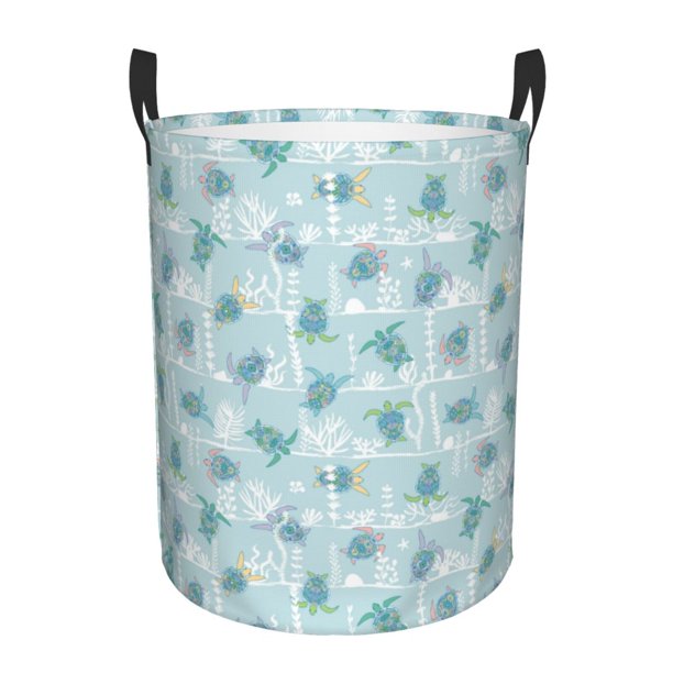 Fotbe Sea Turtle Cesto de Ropa con Asas, Cesto Impermeable de Gran Capacidad, Bolsa de Lavado para Dormitorio, Cesto de Ropa con Ruedas y Asas-Medium