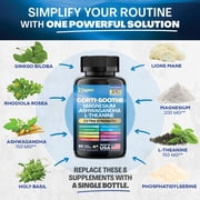 Cortisol Supplement Magnesium Glycinate 200mg L-Theanine 150mg Ashwagandha 150mg Phosphatidylserine 50mg & Cortisol Manager Lions Mane Holy Basil Ginkgo Biloba Bacopa Monnieri Valerian Root (3 Pack)