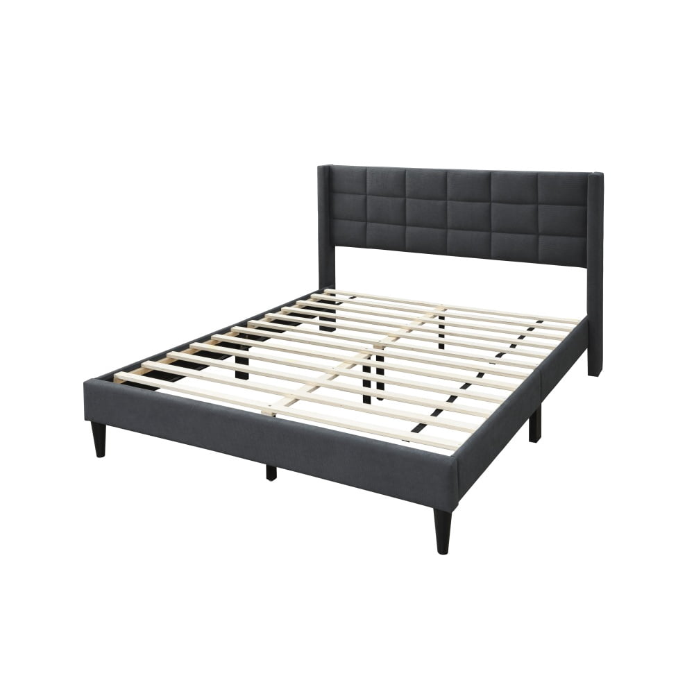 Tcbosik Queen Size Bed Frame with Upholstered Wingback Headboard, Platform Bed for Bedroom, Heavy Duty Wooden Slats Support, Easy Assembly, Charcoal