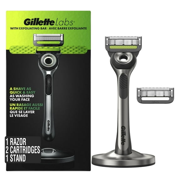 GilletteLabs with Exfoliating Bar by Gillette Razor for Men - 1 Handle, 2 Razor Blade Refills, Includes Premium Magnetic Stand