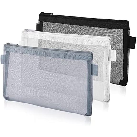 3 Pieces Pencil Pouch Clear Makeup Bags Nylon Mesh Pen Pouch with Zipper Pencil Case Stationery Storage Bag for Home Office Supplies Cosmetics Travel