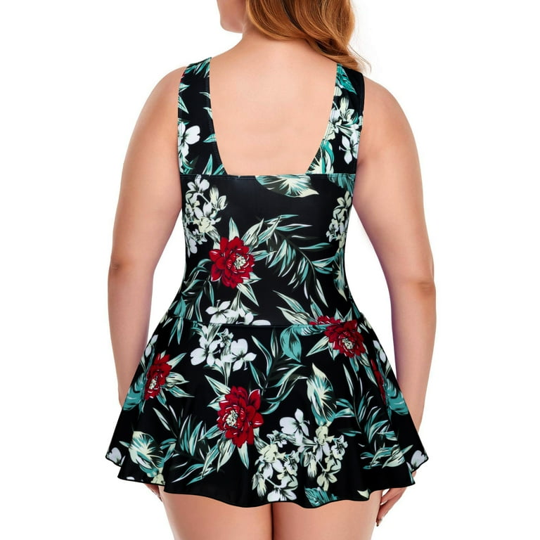 Chama Women's Plus Size Cute Swimdress Bathing Suits V Neck Ruched One  Piece Swimsuits 