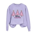 thumbnail image 3 of QIUOMBBP Christmas Sweatshirts for Women Xmas Tree Print Long Sleeve Shirts Casual Round Neck Pullover Tops, Purple, S, 3 of 7