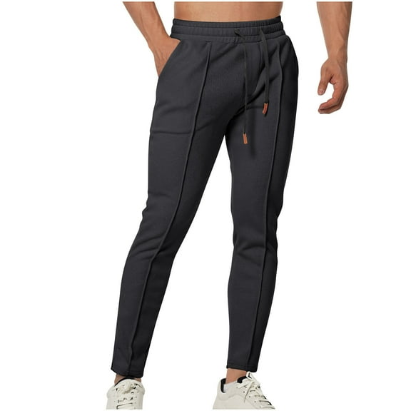 Sweatpants for Men Casual Slim Fit Track Pants Solid Color Drawstring Elastic Waist Pants with Pockets, Black, L