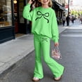 thumbnail image 2 of Girl's Pants Set Bowknot Print 2 Piece Outfit Set Beige Casual Set Girls 16 Long Sleeve Sweatshirt with Flare Leg Pants(Size 3-4 Years,Green), 2 of 4