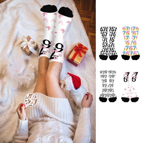 WKSCLPAI 6 7 Socks Unisex Funny Meme Six Seven Crew Cozy Creams Drips Crew Socks for Boys Girls Novelty 67 Baseball Socks for Men Women Funny Gifts(One Size, #A)