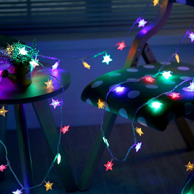 Cadena de luces LED con forma de estrella, luces intermitentes, cadena de luces decorativas navideñas para fiestas, estilo aliento de bebé