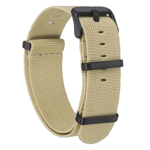 Uxcell Elastic Nylon Watch Band 22mm One-Piece French Watch Strap Waterproof Replacement Wristwatch Strap with Black Buckle for Men Women, Khaki