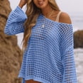 thumbnail image 2 of JJHGVB Women's Hollow Out Knit Sweater See Through Cover Up Knitwear Cover Up Beach Cover Up Mesh Crochet Top Solid Color Chunky Cover Up Crochet Top Coverups for Woman A2-light Blue Knit, 2 of 5