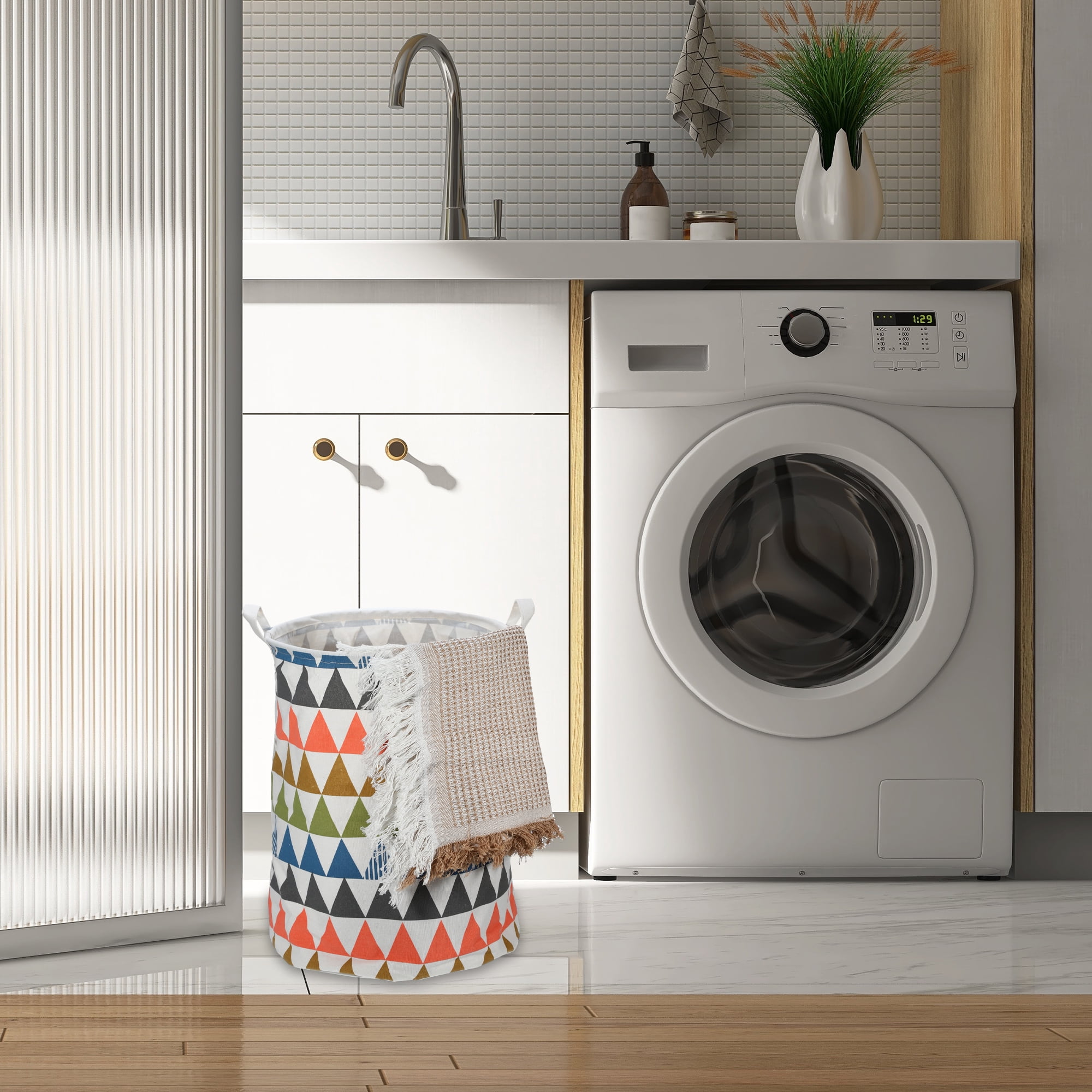 Unique Bargains Foldable Cylindrical Laundry Basket 15.75"x13.78" 40L Assorted Color