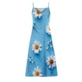 thumbnail image 4 of USSUMA Sundresses for Women Casual Summer Women's Summer Floral Boho Sleeveless Spaghetti Strap Cami Long Maxi Dress Daisy Print V Neck Backless Beach Sundress, 4 of 5