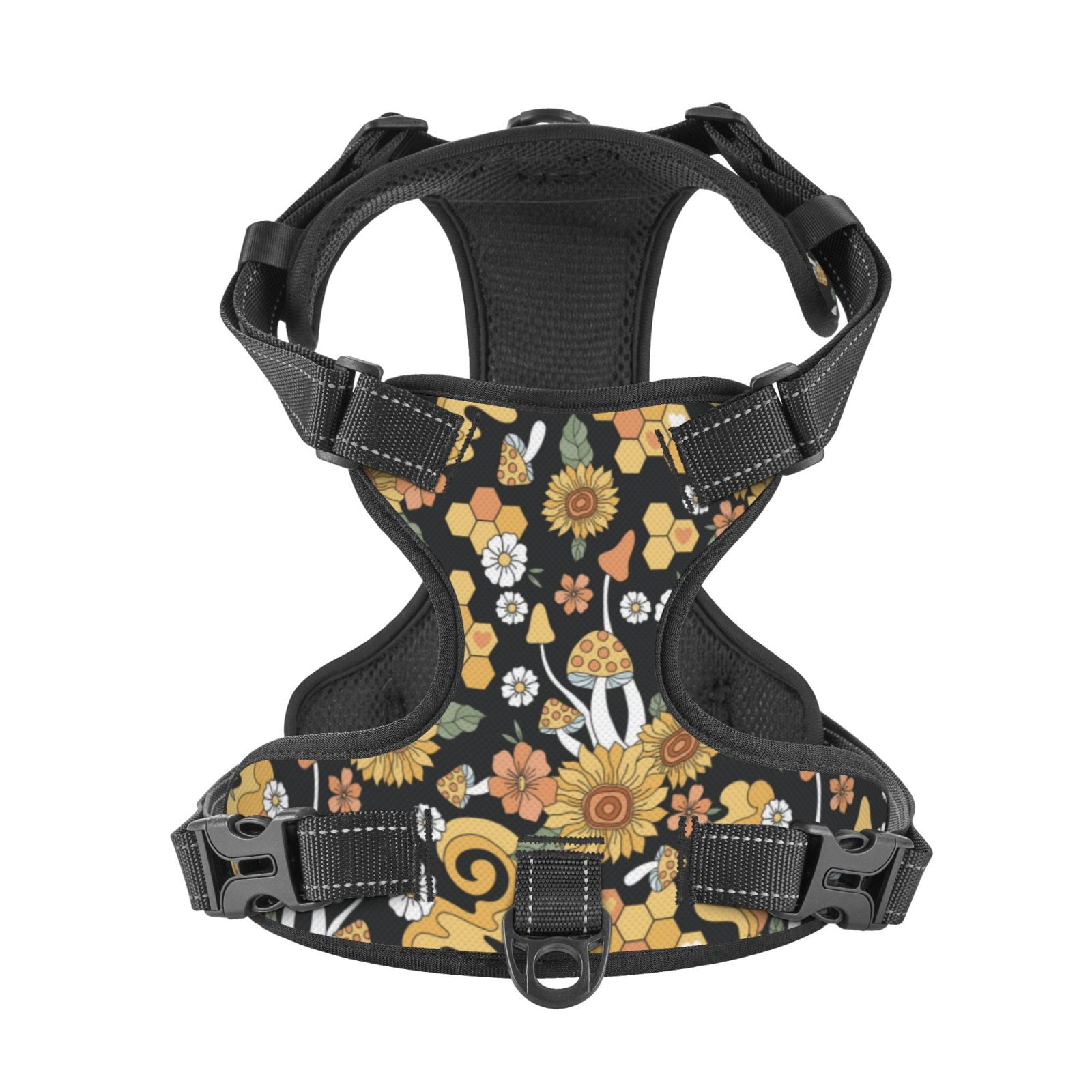 Kdxio Sunflowers Bee Print No Pull Dog Harness Adjustable Reflective Oxford Easy Control Medium Large Dog Harness for Training and Everyday-