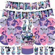 WEEKS Vampirina Birthday Party Decoration,Vampirina Girl Include Kids Vampirina Theme Birthday Banner, Cake Topper, Latex Balloons for Fans Birthday Party Supplies, Purple