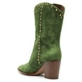 thumbnail image 3 of FSJ Women Cowgirl Rivet Mid Calf Boots Pointed Closed Toe Low Chunky Stacked Heel Studded Pull On Cowboy Country Vintage Shoes Size 10.5 Green, 3 of 4