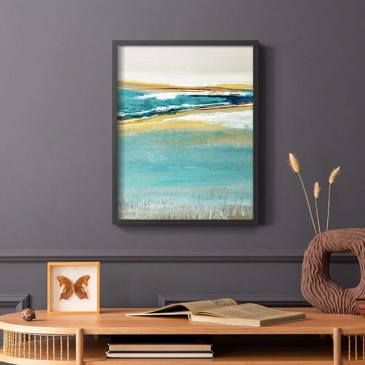 Aqua Quartz V1 Framed Print in Black Solid Wood Framed Print No Nail Hanging