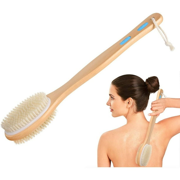Cepillo de ducha, cepillo para el cuerpo con cerdas suaves y duras, para cepillar la piel exfoliante húmeda o seca y frotar suavemente, mango especialmente largo limpia el cuerpo fácilmente Vhermosa