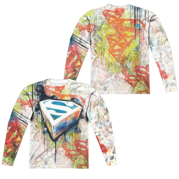 Superman - Urban Shields (Front/Back Print) - Regular Fit Long Sleeve Shirt - Small