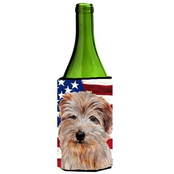 Norfolk Terrier With American Flag Usa Wine bottle sleeve Hugger  24 Oz.