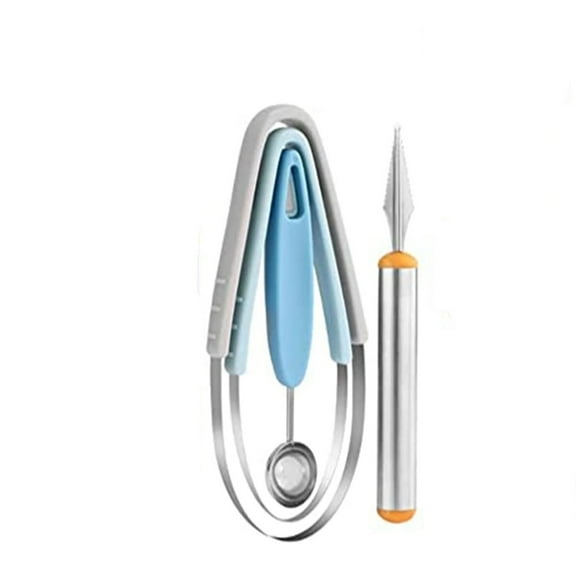 SUTENG Melon Baller Scoop Set 4 Pieces, 4 in 1 Melon Baller & Fruit Scoops Set Stainless Steel Fruit Carving Knife Melon Peeler Watermelon Slicer Multifunctional Kitchen Tool Fruit Baller Melon Spoons