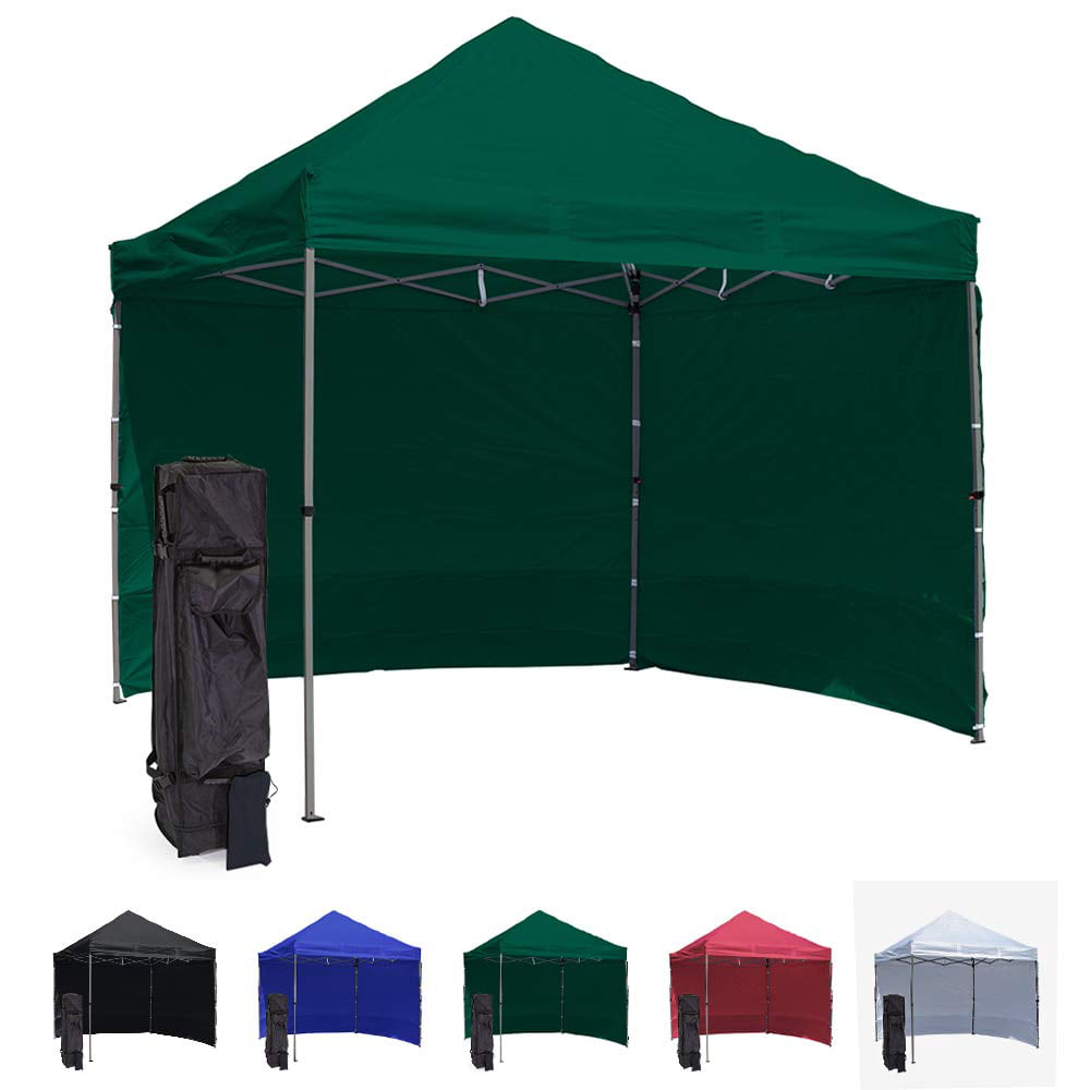 Green 10x10 Pop Up Canopy Tent With 2 Side Walls Compact Edition