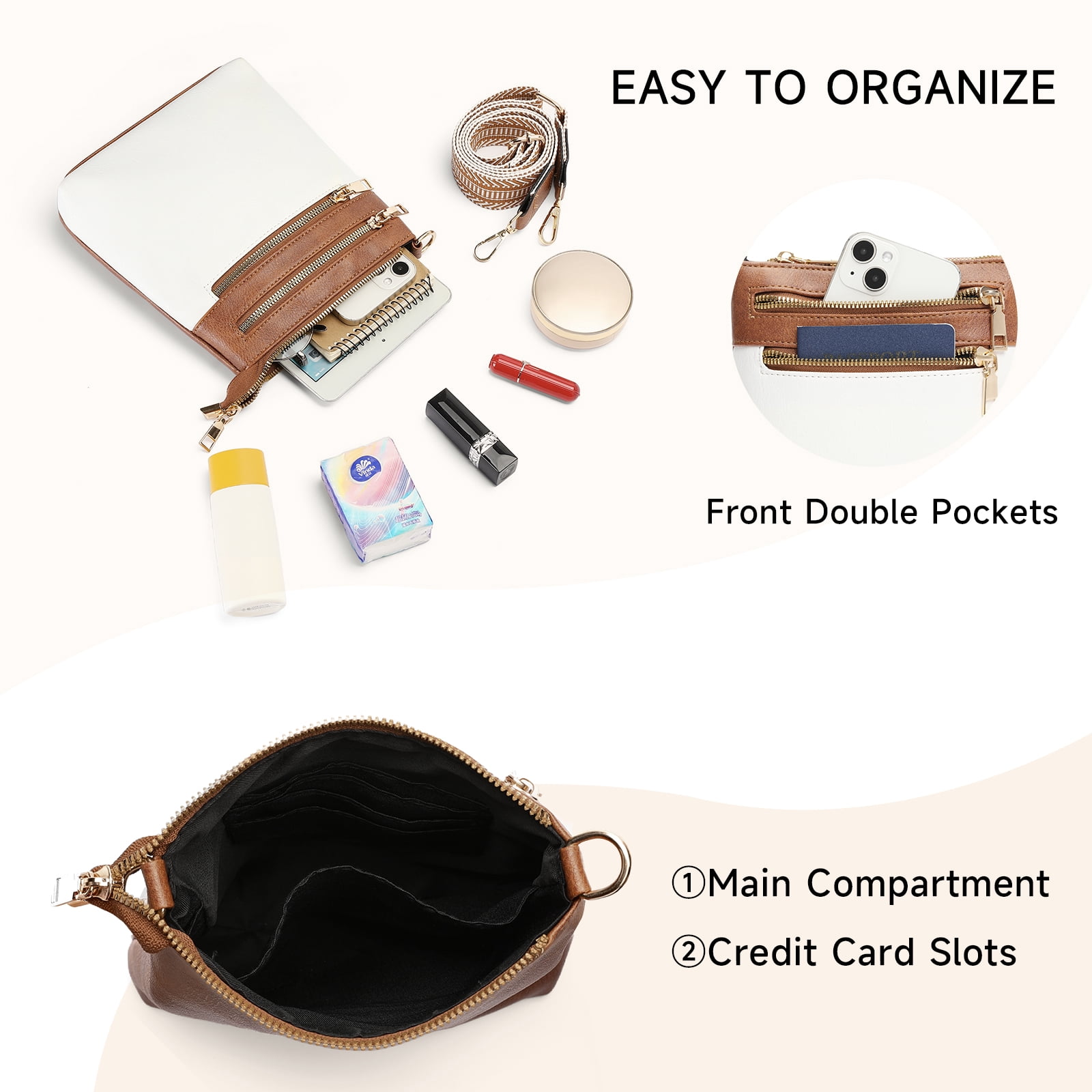 SENDEFN Crossbody Bags for Women Soft Leather Shoulder Bag, Spacious Cross Body Bag Women with Adjustable Straps