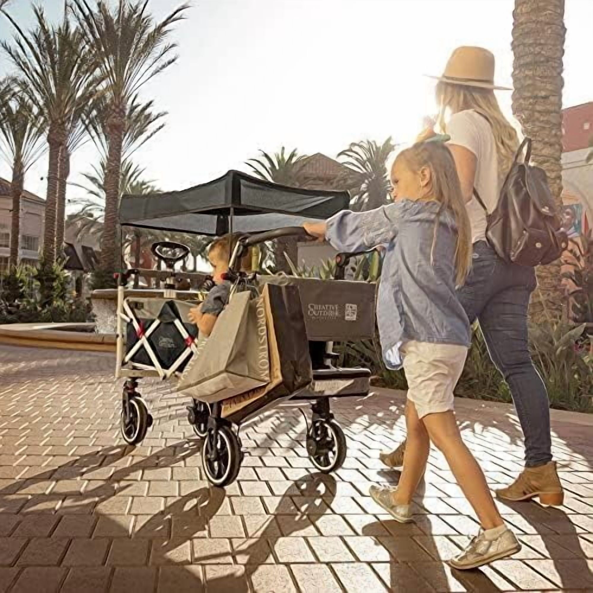 Creative Outdoor Titanium Series Push Pull Wagon Stroller with Canopy Folding Wagon for Kids, Black/Gray