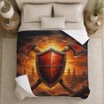 thumbnail image 5 of Medieval Fantasy Hero Shield Axes Battle Scene, Cozy Friendship Quote Scene, Warm Flannel Blanket for Living Room and Reading Nook, Art Lovers Encouragement Gift, Fantasy Home Decor, 5 of 9
