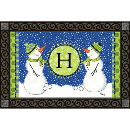 Winter Frolic Monogram H Doormat Indoor Outdoor Snowman Letter H