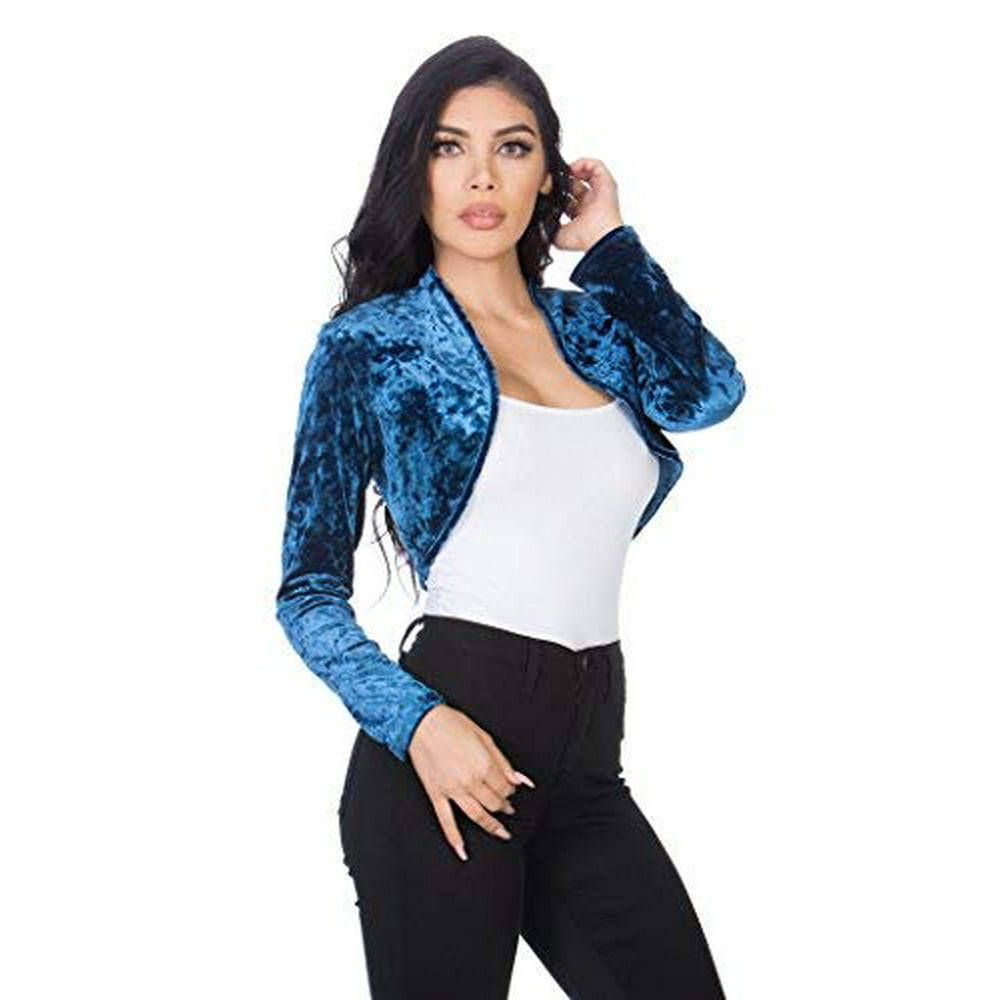 Fashion Secrets Fashion Secrets Women`s Collarless Open Front Velvet