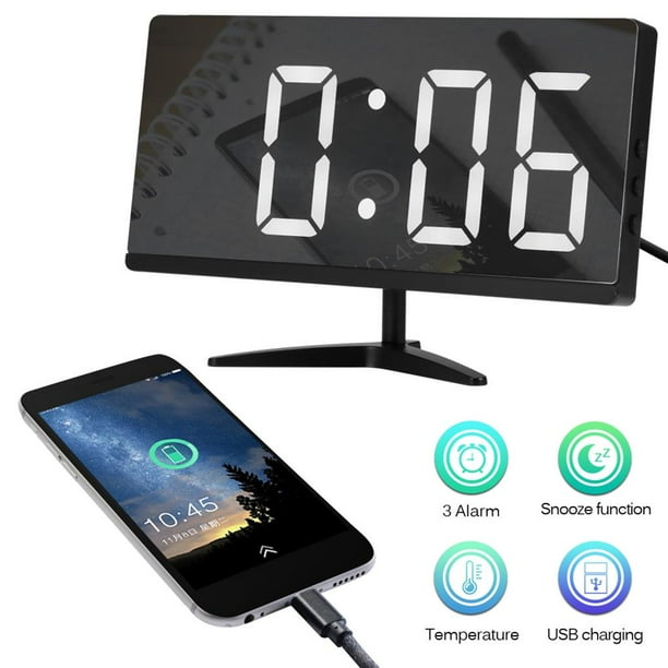 Billuyoard Reloj despertador digital LED Reloj despertador Alarma electrónica Reloj despertador moderno con cable USB Electrodomésticos luz blanca Billuyoard HA026293-01