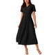 thumbnail image 2 of Vestido midi plisado fluido con cinturón de manga corta envolvente y escote en V para mujer INSPIRE CHIC 2024, color negro, talla L, 2 of 5