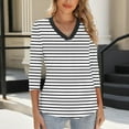 thumbnail image 6 of CHGBMOK 3/4 Length Sleeve Blouses for Women Striped V Neck Tunic Tops Casual Basic Shirts Loose Fit Tops, 6 of 6