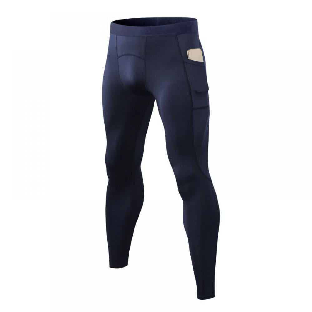 Men's Compression Pants Baselayer Cool Dry Sports Leggings Running with Pocket 